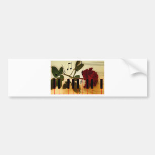 Music Notes Keyboard Red Rose Blossom Destiny Bumper Sticker