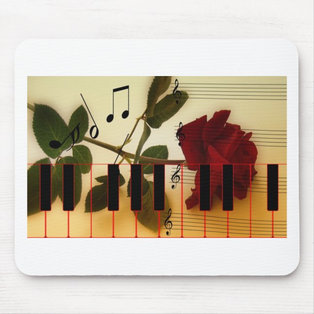 Music Notes Keyboard Red Rose Blossom Destiny Mouse Mat (Front)