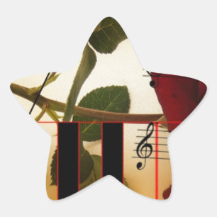 Music Notes Keyboard Red Rose Blossom Destiny Star Sticker