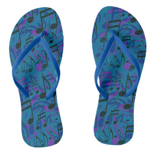 Music Notes Lively Musical Pattern Blue Purple Flip Flops