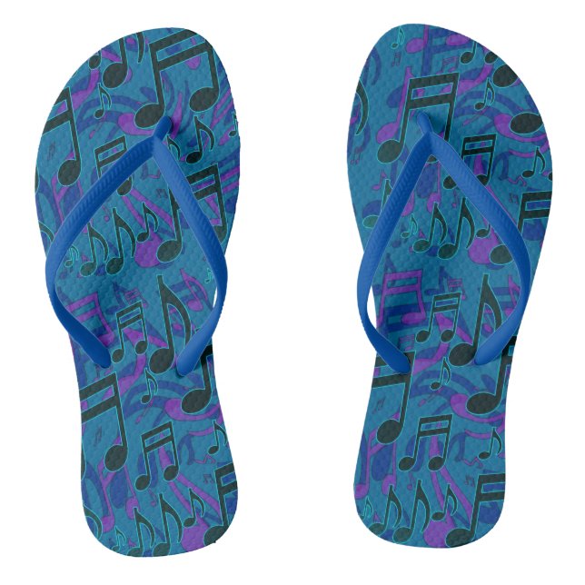 Music Notes Lively Musical Pattern Blue Purple Flip Flops (Footbed)