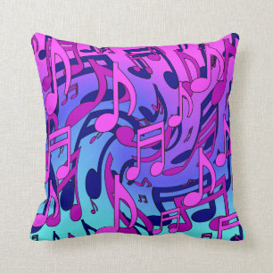 Music Notes Lively Pink Blue Purple Aqua Pattern Cushion