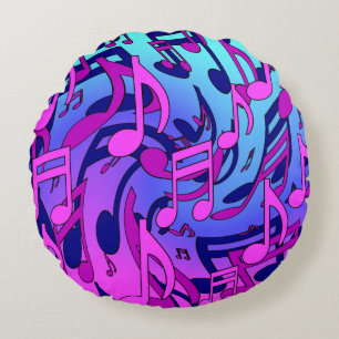 Music Notes Lively Pink Blue Purple Aqua Pattern Round Cushion