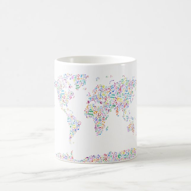 Music Notes Map of the World Coffee Mug (Center)