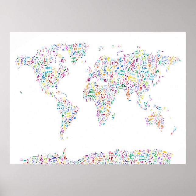 Music Notes Map of the World Poster (Front)