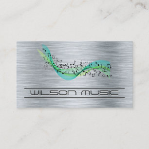 Music Notes   Metal Background Business Card