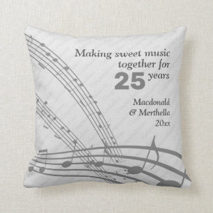 MUSIC NOTES   Modern   25th SILVER Wedding Cushion