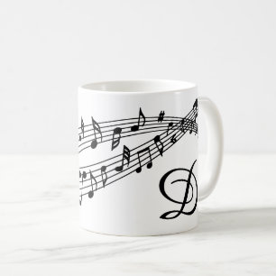 Music Notes Monogram Script Custom Colour Coffee Mug