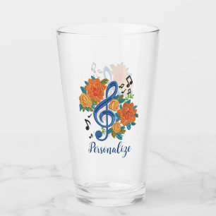 Music Notes Musical Clef Floral Personalised Drink Glass