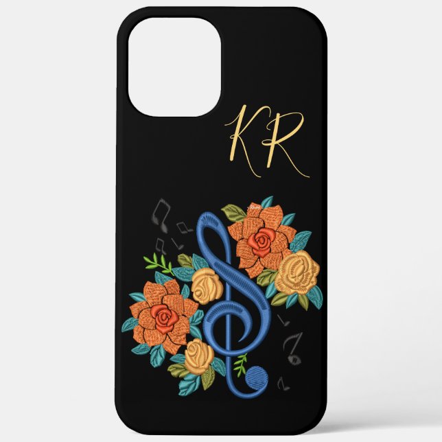 Music Notes Musical Clef Note Floral Monogrammed Case-Mate iPhone Case (Back)