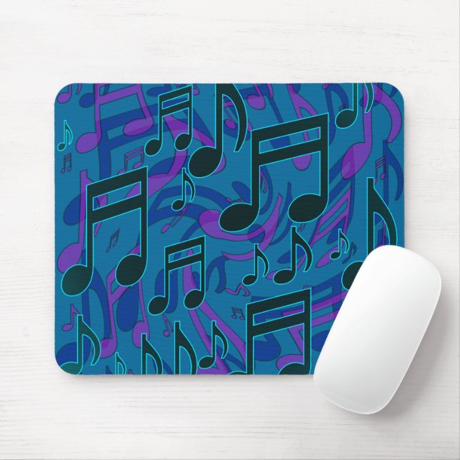 Music Notes Musical Pattern Blue Purple Mouse Mat (With Mouse)
