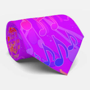 Music Notes Musical Pattern Purple Bright Colours Tie