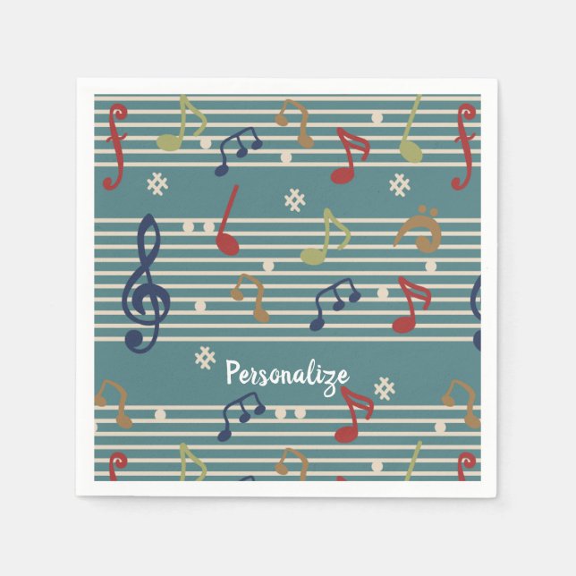 Music Notes Musical Sheet Music Personalise Napkin (Front)