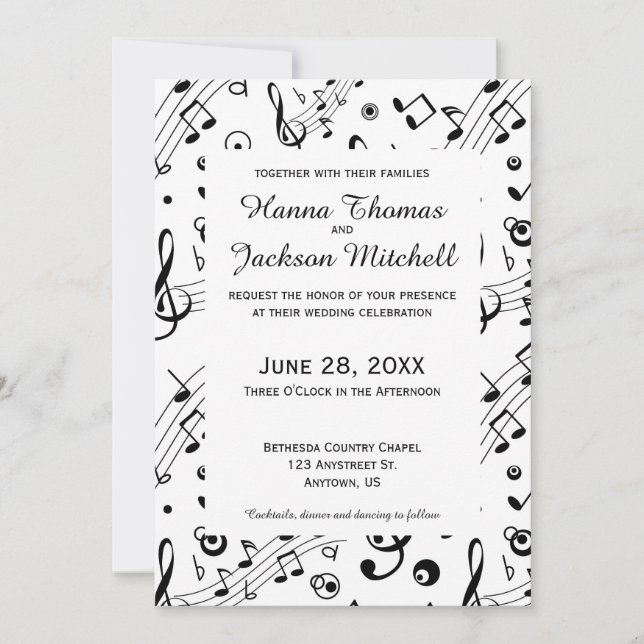 Music Notes Musical Wedding Invitation (Front)