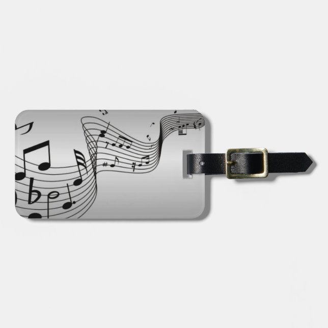 Music Notes on Silver Luggage Tag (Front Horizontal)