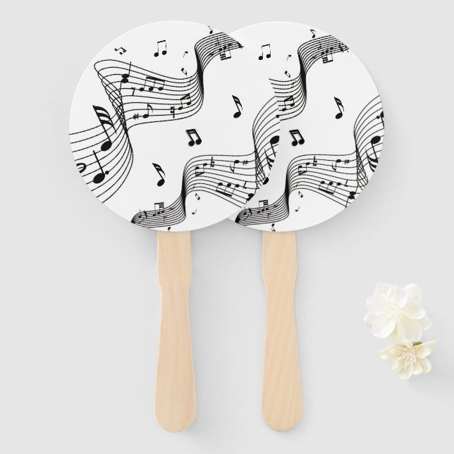 Music Notes on White  Hand Fan (Front and Back)