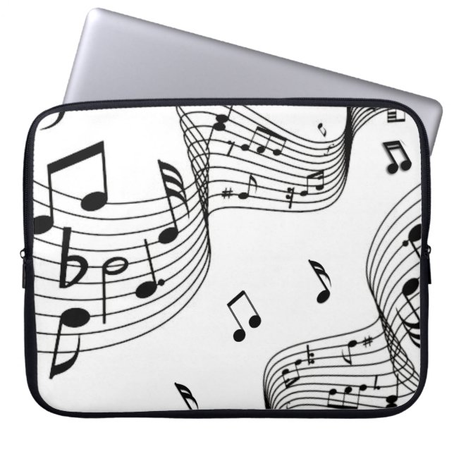 Music Notes on White  Laptop Sleeve (Front)