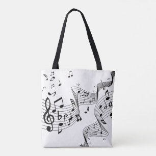 Music Notes on White Tote Bag