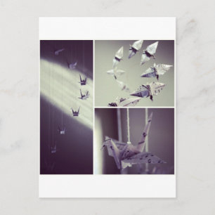 Music Notes Origami Crane Mobile Postcard