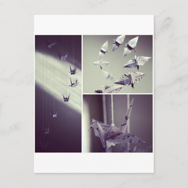 Music Notes Origami Crane Mobile Postcard (Front)