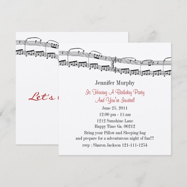 Music Notes Party Invitations (Front/Back)