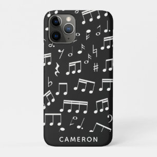 Music Notes Pattern in Black White Personalised iPhone 11 Pro Case