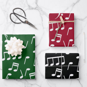 Music Notes Pattern in Red, Green, Black Assorted Wrapping Paper Sheet