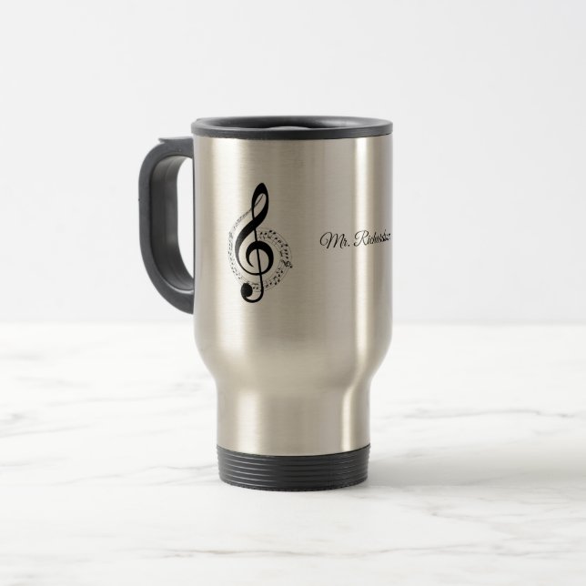 Music Notes Personalised Travel Mug (Front Left)