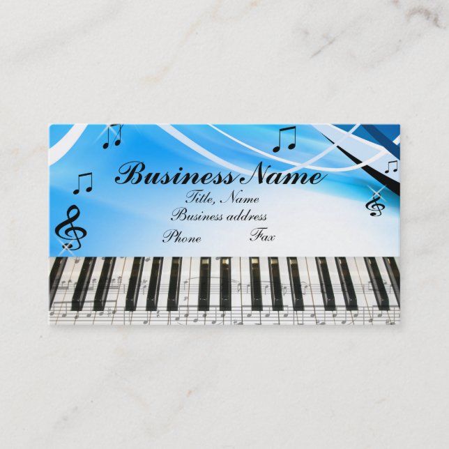 Music Notes Piano Keyboard Business Card (Front)