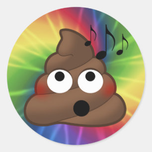 Music Notes Poop Emoji Tie Dye Round Stickers