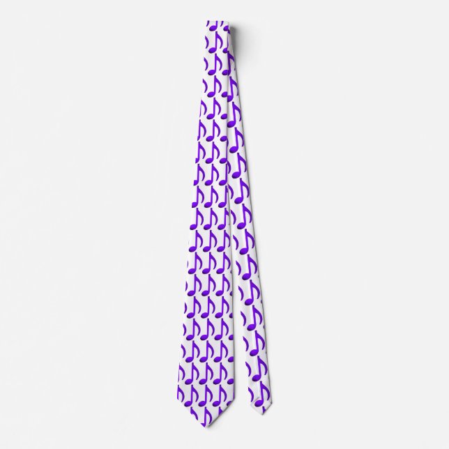 Music Notes Purple Pattern White Tie (Front)