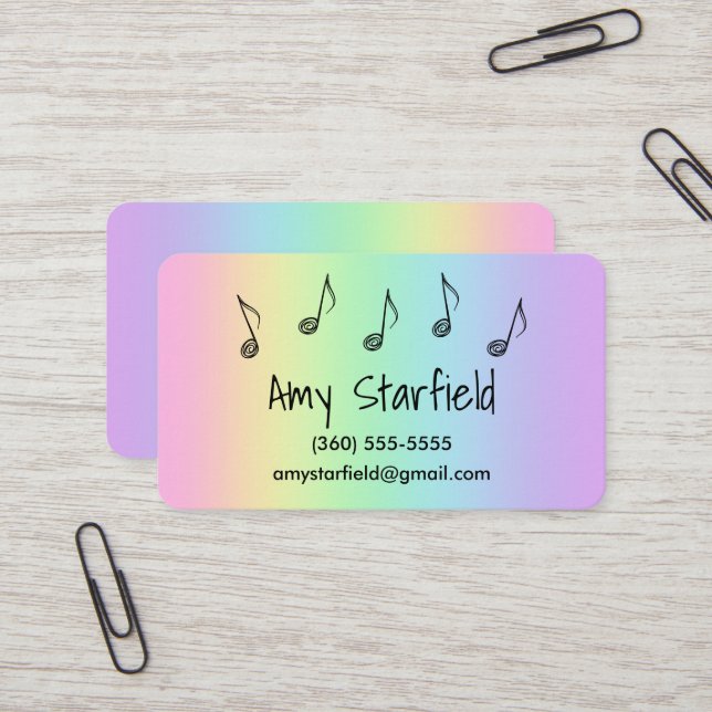 Music Notes Rainbow Business Cards (Front/Back In Situ)