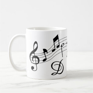 Music Notes Script Monogram Custom Colour Coffee Mug