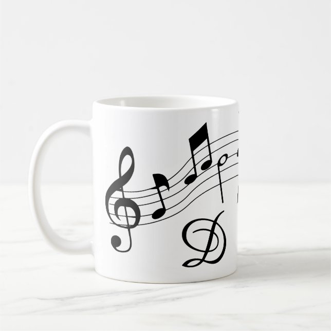 Music Notes Script Monogram Custom Colour Coffee Mug (Left)