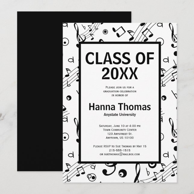 Music Notes Simple Musician Graduation Invitation (Front/Back)