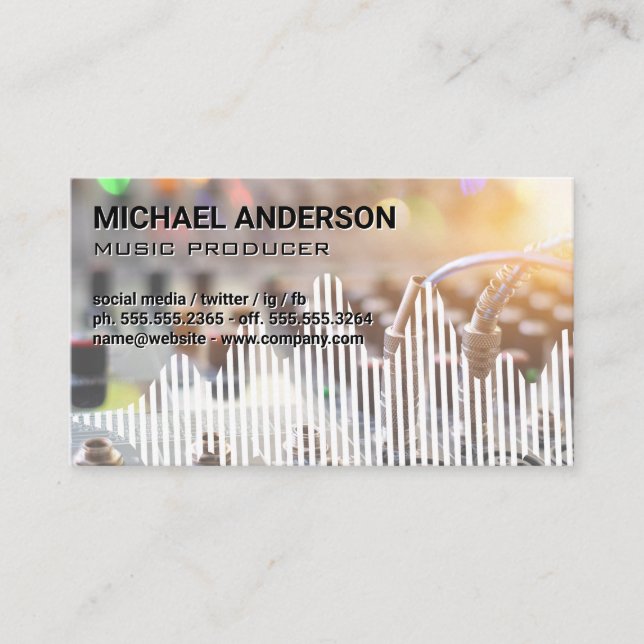 Music Notes | Sound Board Mixer | Engineer Business Card (Front)