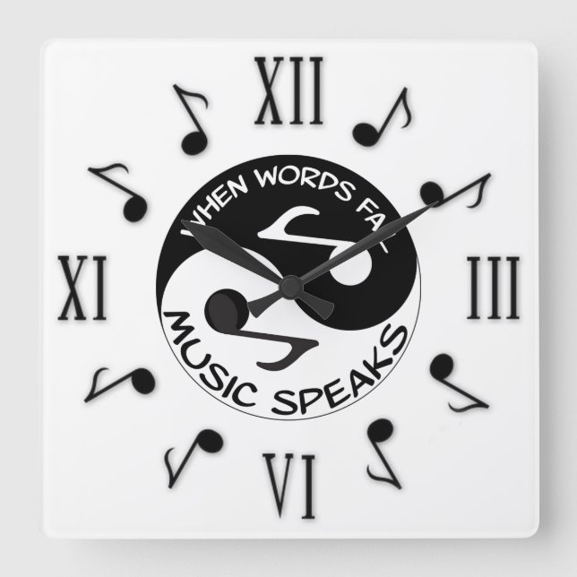 Music Notes Square Wall Clock (Front)