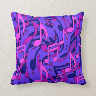 Music Notes Swirly Pink Purple Blue Pattern Cushion