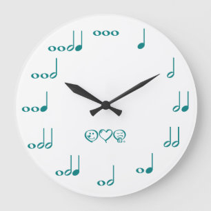 Music Notes - teal blue Large Clock