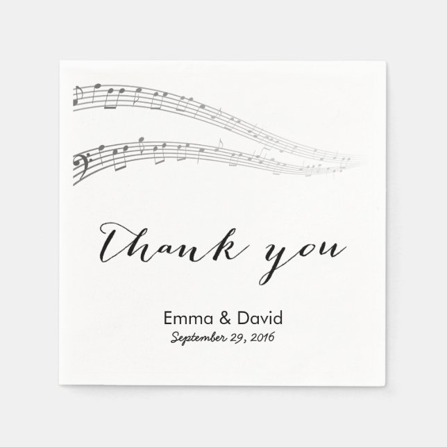 Music Notes Thank You Musical Wedding Napkin (Front)