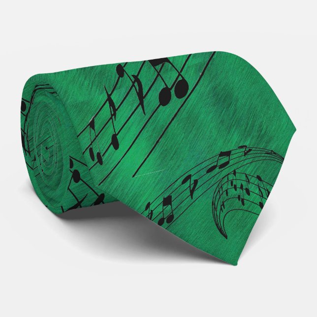 MUSIC NOTES-TIE-GREEN TIE (Rolled)