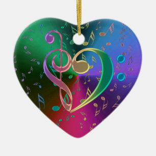 Music Notes Treble Bass Clef Heart Ornament