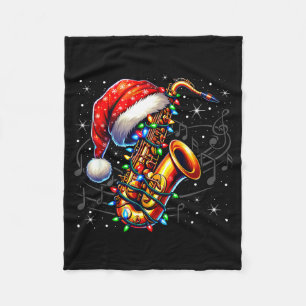 Music Notes Treble Clef Christmas Saxophone Jazz M Fleece Blanket