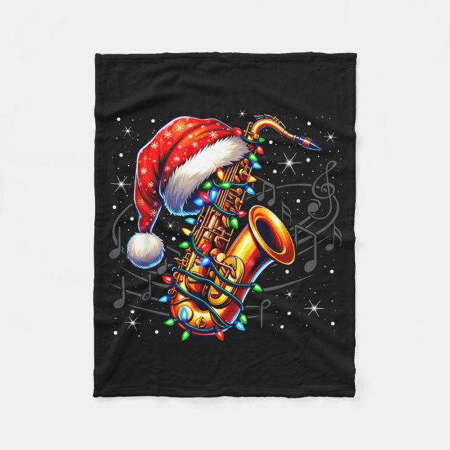 Music Notes Treble Clef Christmas Saxophone Jazz M Fleece Blanket (Front)