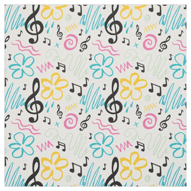 Music Notes Treble Clef Musician Band 90s Style Fabric (Swatch)