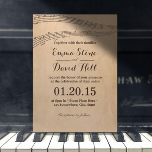 Music Notes Vintage Musical Wedding Invitation
