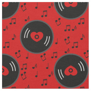 music notes vinyl record heart red fabric