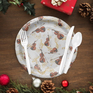 Music Notes Violin Christmas Holiday Paper Plate