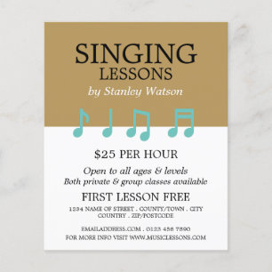 Music Notes, Vocalist Lessons Advertising Flyer