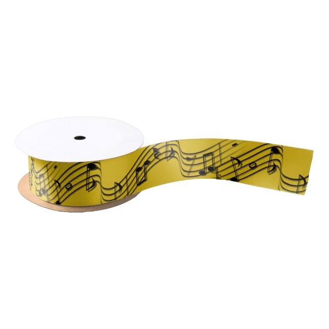 Music Notes Wavy Staff Bar on Gold  Satin Ribbon (Spool)